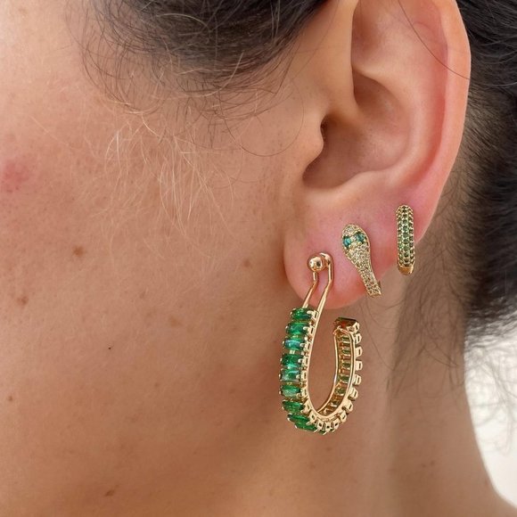 Emerald Earrings Emerald Hoop Earrings Gold Hoop Earrings​​​​​​​​​​​​​​​​​​​​ - Picture 1 of 4
